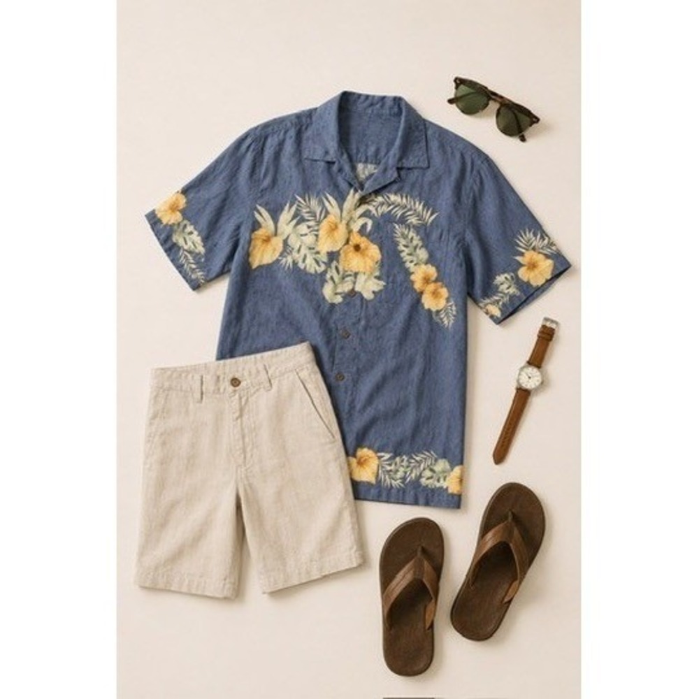 Tommy Bahama Men's Blue 100% Silk Floral Tropical Button Down Camp Shirt Medium
